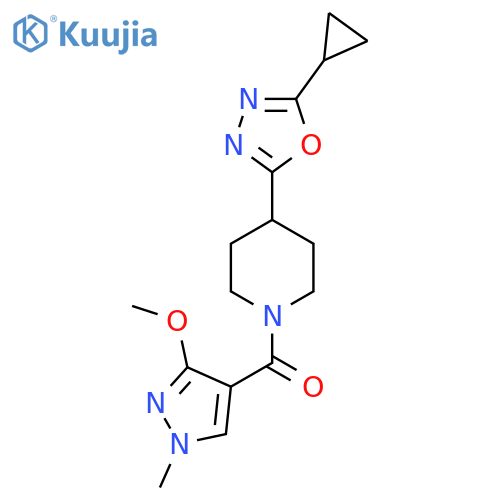 4-(5-cyclopropyl-1,3,4-oxadiazol-2-yl)-1-(3-methoxy-1-methyl-1H-pyrazole-4-carbonyl)piperidine structure