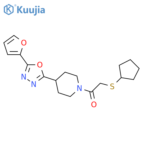 2-(cyclopentylsulfanyl)-1-{4-5-(furan-2-yl)-1,3,4-oxadiazol-2-ylpiperidin-1-yl}ethan-1-one structure