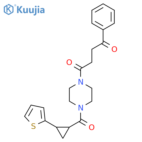 1-phenyl-4-{4-[2-(thiophen-2-yl)cyclopropanecarbonyl]piperazin-1-yl}butane-1,4-dione structure