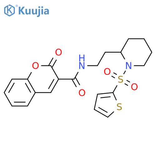 2-oxo-N-{2-1-(thiophene-2-sulfonyl)piperidin-2-ylethyl}-2H-chromene-3-carboxamide structure