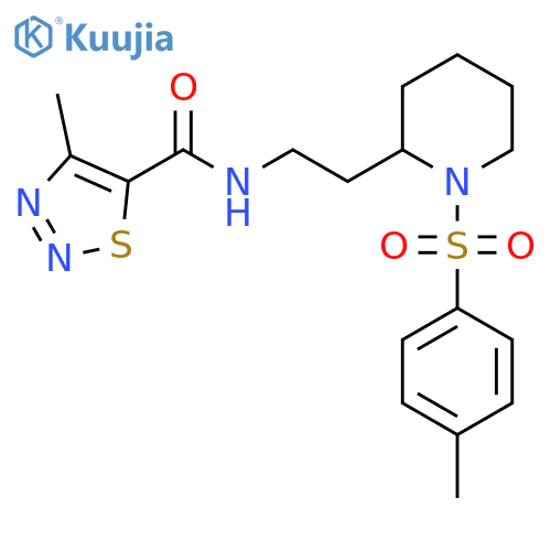 4-methyl-N-{2-1-(4-methylbenzenesulfonyl)piperidin-2-ylethyl}-1,2,3-thiadiazole-5-carboxamide structure