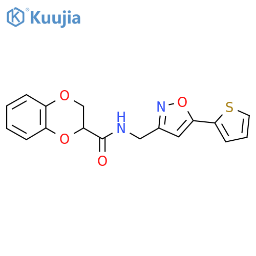 N-{5-(thiophen-2-yl)-1,2-oxazol-3-ylmethyl}-2,3-dihydro-1,4-benzodioxine-2-carboxamide structure