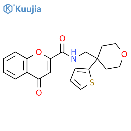 4-oxo-N-{4-(thiophen-2-yl)oxan-4-ylmethyl}-4H-chromene-2-carboxamide structure