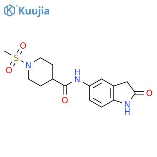 1-methanesulfonyl-N-(2-oxo-2,3-dihydro-1H-indol-5-yl)piperidine-4-carboxamide structure