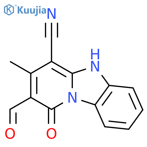 2-Formyl-3-methyl-1-oxo-1,5-dihydrobenzo4,5imidazo1,2-apyridine-4-carbonitrile structure