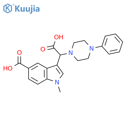 3-(carboxy(4-phenylpiperazin-1-yl)methyl)-1-methyl-1H-indole-5-carboxylic acid structure