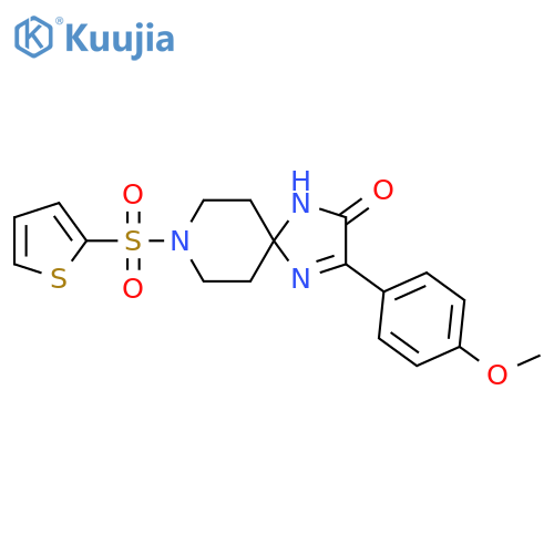 3-(4-methoxyphenyl)-8-(thiophene-2-sulfonyl)-1,4,8-triazaspiro[4.5]dec-3-en-2-one structure