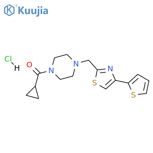 1-cyclopropanecarbonyl-4-{4-(thiophen-2-yl)-1,3-thiazol-2-ylmethyl}piperazine hydrochloride structure