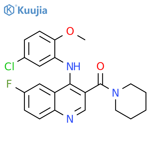 N-(5-chloro-2-methoxyphenyl)-6-fluoro-3-(piperidine-1-carbonyl)quinolin-4-amine structure