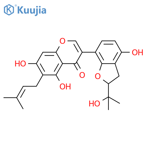 4H-1-Benzopyran-4-one, 3-[2,3-dihydro-4-hydroxy-2-(1-hydroxy-1-methylethyl)-7-benzofuranyl]-5,7-dihydroxy-6-(3-methyl-2-butenyl)- (9CI) structure