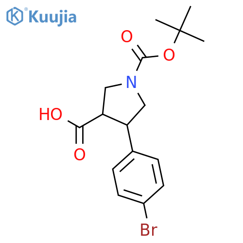 trans-4-(4-bromophenyl)-1-[(tert-butoxy)carbonyl]pyrrolidine-3-carboxylic acid structure