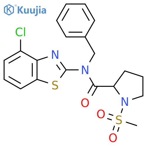 N-benzyl-N-(4-chloro-1,3-benzothiazol-2-yl)-1-methanesulfonylpyrrolidine-2-carboxamide structure