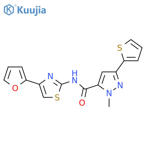 N-4-(furan-2-yl)-1,3-thiazol-2-yl-1-methyl-3-(thiophen-2-yl)-1H-pyrazole-5-carboxamide structure