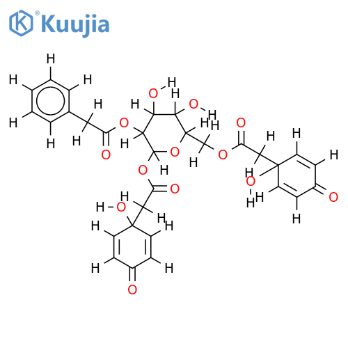 1,6-bis(1-hydroxy-4-oxo-2,5-cyclohexadiene-1-acetyl)-2-benzeneacetyl-beta-glucopyranoside structure