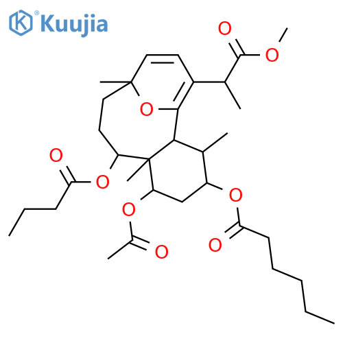 5,9-Epoxy-2,12,14-trihydroxy-6,8-briaradien-18-oic acid; (2β,5R,11α,12α,14α,17R)-form, 12-Hexanoyl, 2-butanoyl, 14-Ac, Me ester structure