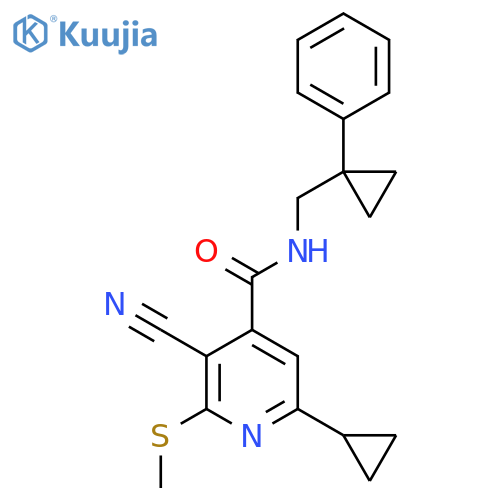 3-cyano-6-cyclopropyl-2-(methylsulfanyl)-N-[(1-phenylcyclopropyl)methyl]pyridine-4-carboxamide structure