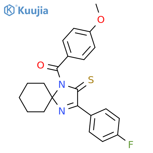 3-(4-fluorophenyl)-1-(4-methoxybenzoyl)-1,4-diazaspiro[4.5]dec-3-ene-2-thione structure