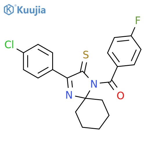 3-(4-chlorophenyl)-1-(4-fluorobenzoyl)-1,4-diazaspiro[4.5]dec-3-ene-2-thione structure