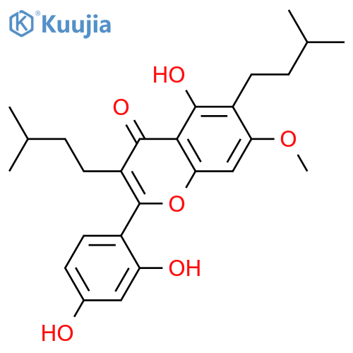 2',4',5,7-Tetrahydroxy-3,6-diprenylflavone; 2'',2''',3'',3'''-Tetrahydro, 7-Me ether structure