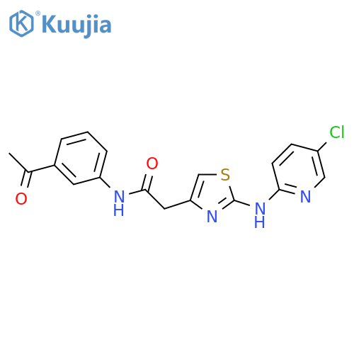 N-(3-acetylphenyl)-2-{2-(5-chloropyridin-2-yl)amino-1,3-thiazol-4-yl}acetamide structure