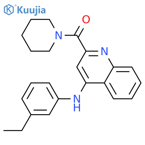 N-(3-ethylphenyl)-2-(piperidine-1-carbonyl)quinolin-4-amine structure
