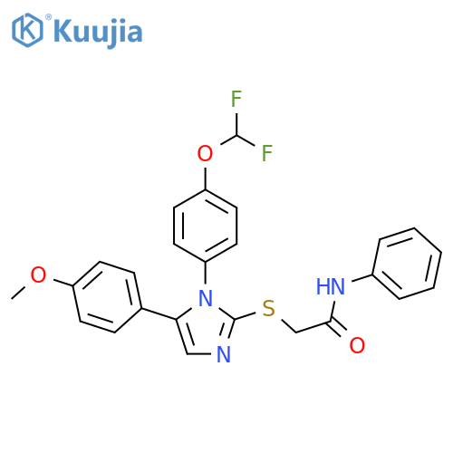 2-({1-[4-(difluoromethoxy)phenyl]-5-(4-methoxyphenyl)-1H-imidazol-2-yl}sulfanyl)-N-phenylacetamide structure