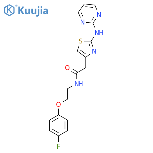 N-2-(4-fluorophenoxy)ethyl-2-{2-(pyrimidin-2-yl)amino-1,3-thiazol-4-yl}acetamide structure