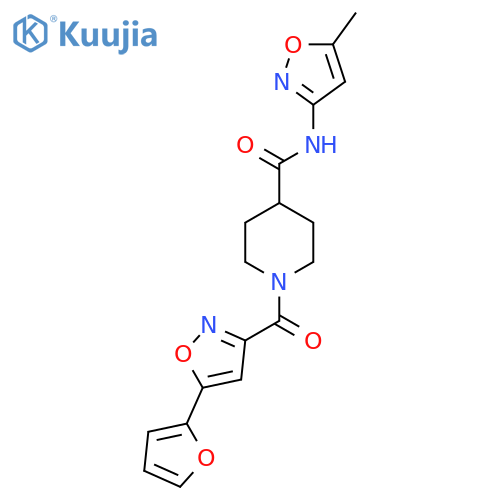 1-5-(furan-2-yl)-1,2-oxazole-3-carbonyl-N-(5-methyl-1,2-oxazol-3-yl)piperidine-4-carboxamide structure