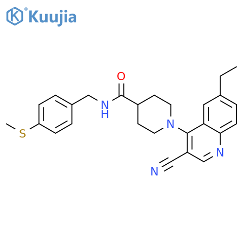 1-(3-cyano-6-ethylquinolin-4-yl)-N-{[4-(methylsulfanyl)phenyl]methyl}piperidine-4-carboxamide structure