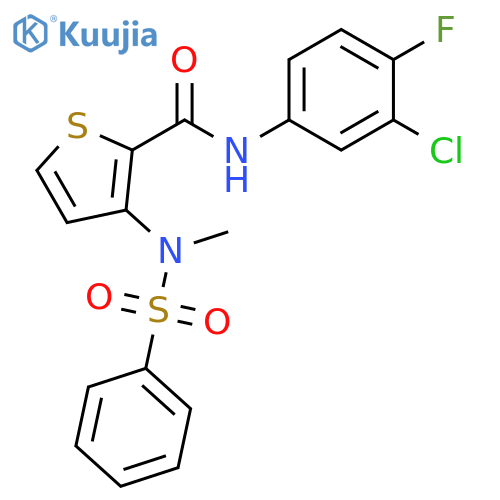 N-(3-chloro-4-fluorophenyl)-3-(N-methylbenzenesulfonamido)thiophene-2-carboxamide structure
