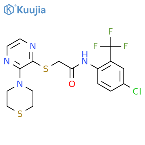 N-[4-chloro-2-(trifluoromethyl)phenyl]-2-{[3-(thiomorpholin-4-yl)pyrazin-2-yl]sulfanyl}acetamide structure