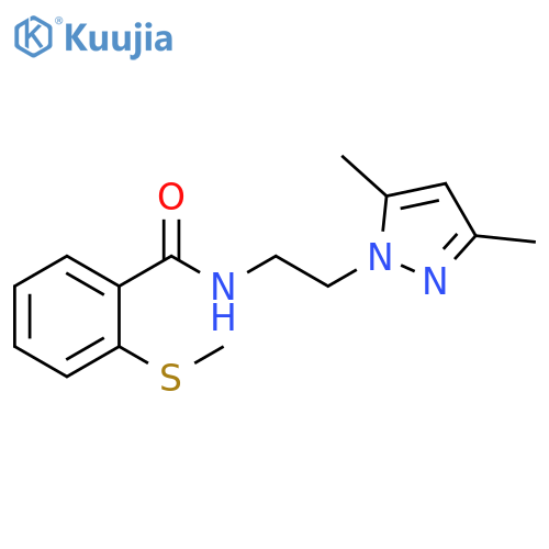 N-2-(3,5-dimethyl-1H-pyrazol-1-yl)ethyl-2-(methylsulfanyl)benzamide structure
