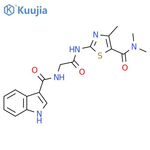 2-{2-(1H-indol-3-yl)formamidoacetamido}-N,N,4-trimethyl-1,3-thiazole-5-carboxamide structure