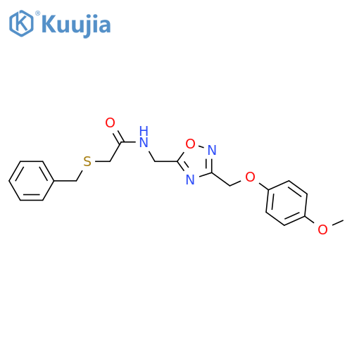 2-(benzylsulfanyl)-N-({3-(4-methoxyphenoxy)methyl-1,2,4-oxadiazol-5-yl}methyl)acetamide structure