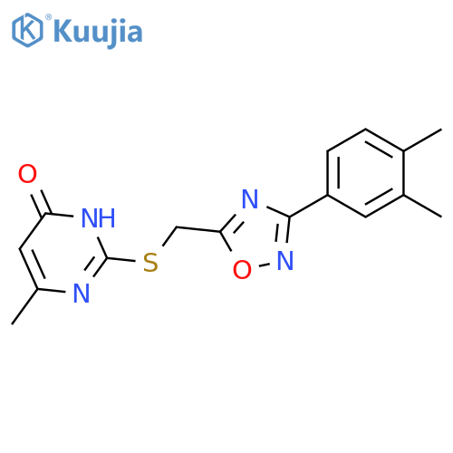 2-({[3-(3,4-dimethylphenyl)-1,2,4-oxadiazol-5-yl]methyl}sulfanyl)-6-methyl-3,4-dihydropyrimidin-4-one structure