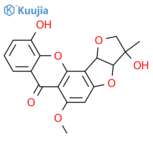 7H-Furo[2',3':4,5]furo[2,3-c]xanthen-7-one,2,3,3a,12c-tetrahydro-3,11-dihydroxy-6-methoxy-3-methyl-,(3R,3aR,12cS)-rel-(-)- (9CI) structure