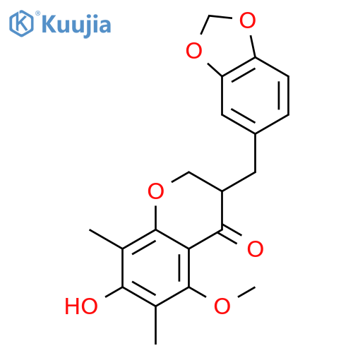 (3R)-3-(1,3-benzodioxol-5-ylmethyl)-2,3-dihydro-7-hydroxy-5-methoxy-6,8-dimethyl-4H-chromen--4-one structure