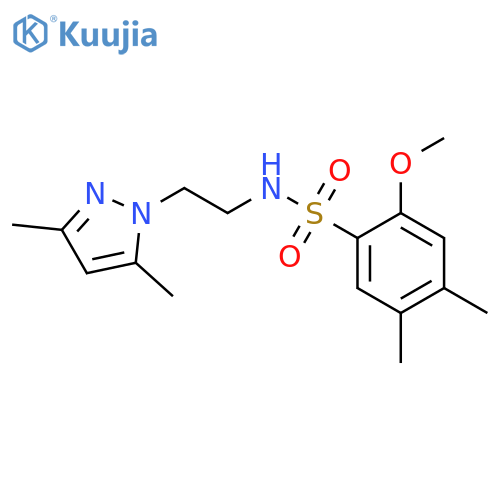 N-2-(3,5-dimethyl-1H-pyrazol-1-yl)ethyl-2-methoxy-4,5-dimethylbenzene-1-sulfonamide structure