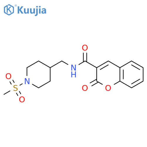 N-[(1-methanesulfonylpiperidin-4-yl)methyl]-2-oxo-2H-chromene-3-carboxamide structure