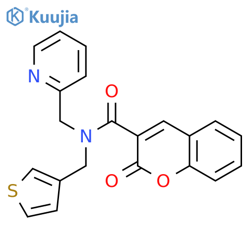 2-oxo-N-(pyridin-2-yl)methyl-N-(thiophen-3-yl)methyl-2H-chromene-3-carboxamide structure