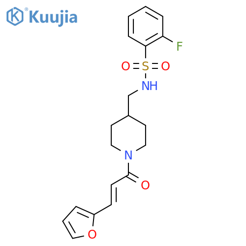 2-fluoro-N-({1-(2E)-3-(furan-2-yl)prop-2-enoylpiperidin-4-yl}methyl)benzene-1-sulfonamide structure
