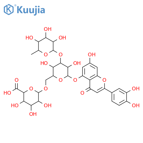 4H-1-Benzopyran-4-one, 5-[(O-6-deoxy-α-L-mannopyranosyl-(1→3)-O-[β-D-glucopyranuronosyl-(1→6)]-β-D-glucopyranosyl)oxy]-2-(3,4-dihydroxyphenyl)-7-hydroxy- structure