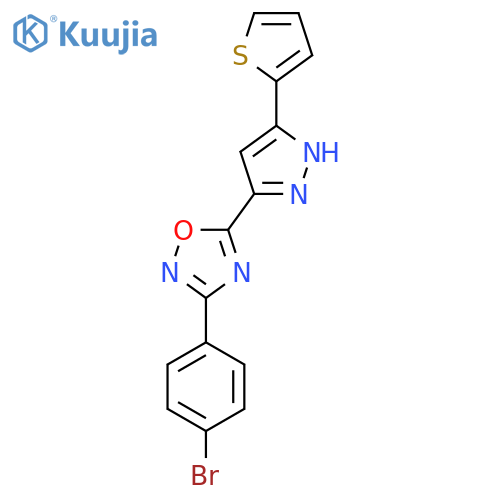 3-(4-bromophenyl)-5-[3-(thiophen-2-yl)-1H-pyrazol-5-yl]-1,2,4-oxadiazole structure
