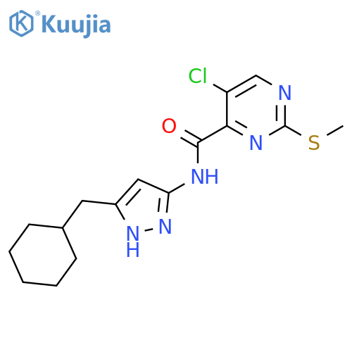 5-chloro-N-[3-(cyclohexylmethyl)-1H-pyrazol-5-yl]-2-(methylsulfanyl)pyrimidine-4-carboxamide structure