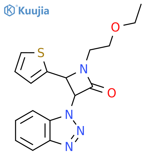 3-(1H-1,2,3-benzotriazol-1-yl)-1-(2-ethoxyethyl)-4-(thiophen-2-yl)azetidin-2-one structure