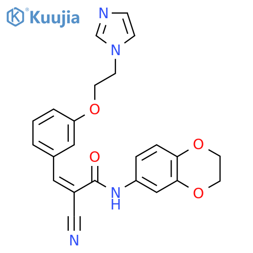 (Z)-2-cyano-N-(2,3-dihydro-1,4-benzodioxin-6-yl)-3-[3-(2-imidazol-1-ylethoxy)phenyl]prop-2-enamide structure