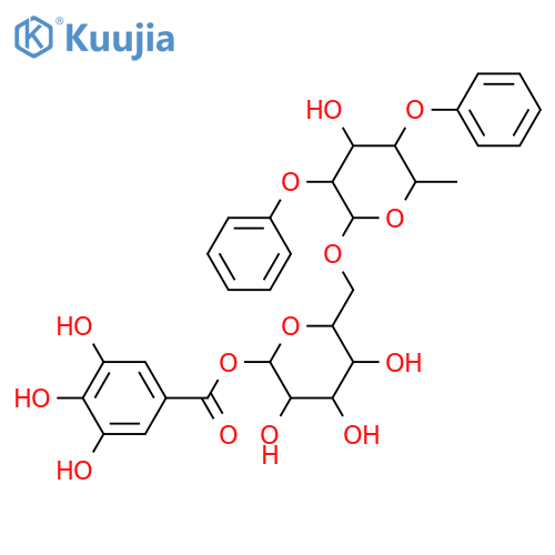 6-O-α-L-Rhamnopyranosyl-D-glucose; β-Pyranose-form, 2',4'-Di-O-phenyl, 1-O-(3,4,5-trihydroxybenzoyl) structure