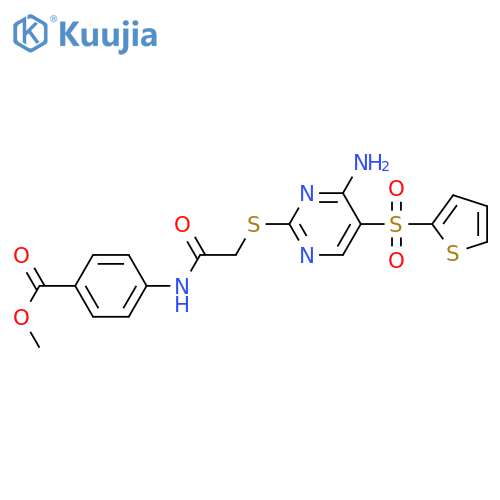 methyl 4-(2-{[4-amino-5-(thiophene-2-sulfonyl)pyrimidin-2-yl]sulfanyl}acetamido)benzoate structure