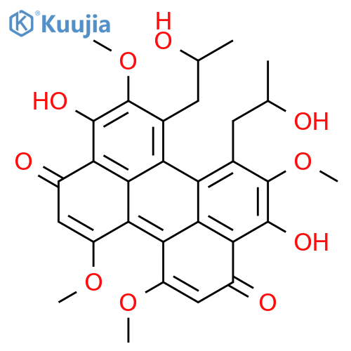 3,10-Perylenedione,4,9-dihydroxy-1,12-bis[(2R)-2-hydroxypropyl]-2,6,7,11-tetramethoxy-, (6aS)- structure