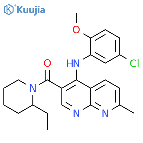 N-(5-chloro-2-methoxyphenyl)-3-(2-ethylpiperidine-1-carbonyl)-7-methyl-1,8-naphthyridin-4-amine structure